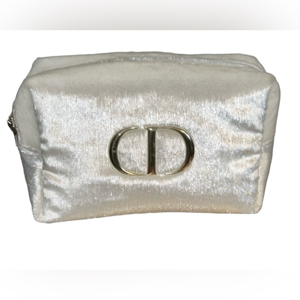 Dior NWOT Beauty Cosmetic Bag. White Fabric w/ Glitter Sheen.